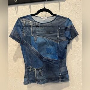 Miaou Blue Denim Print Top